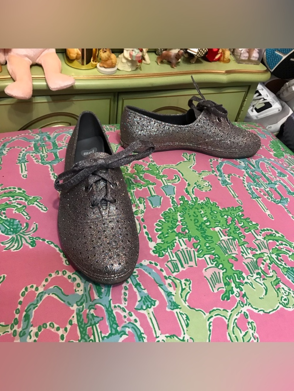 Mel by Melissa dream glitter silver multicolor Sparkle perforated Shoes size 8
